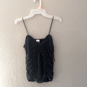 Black top, shine top, spaghetti strap blouse